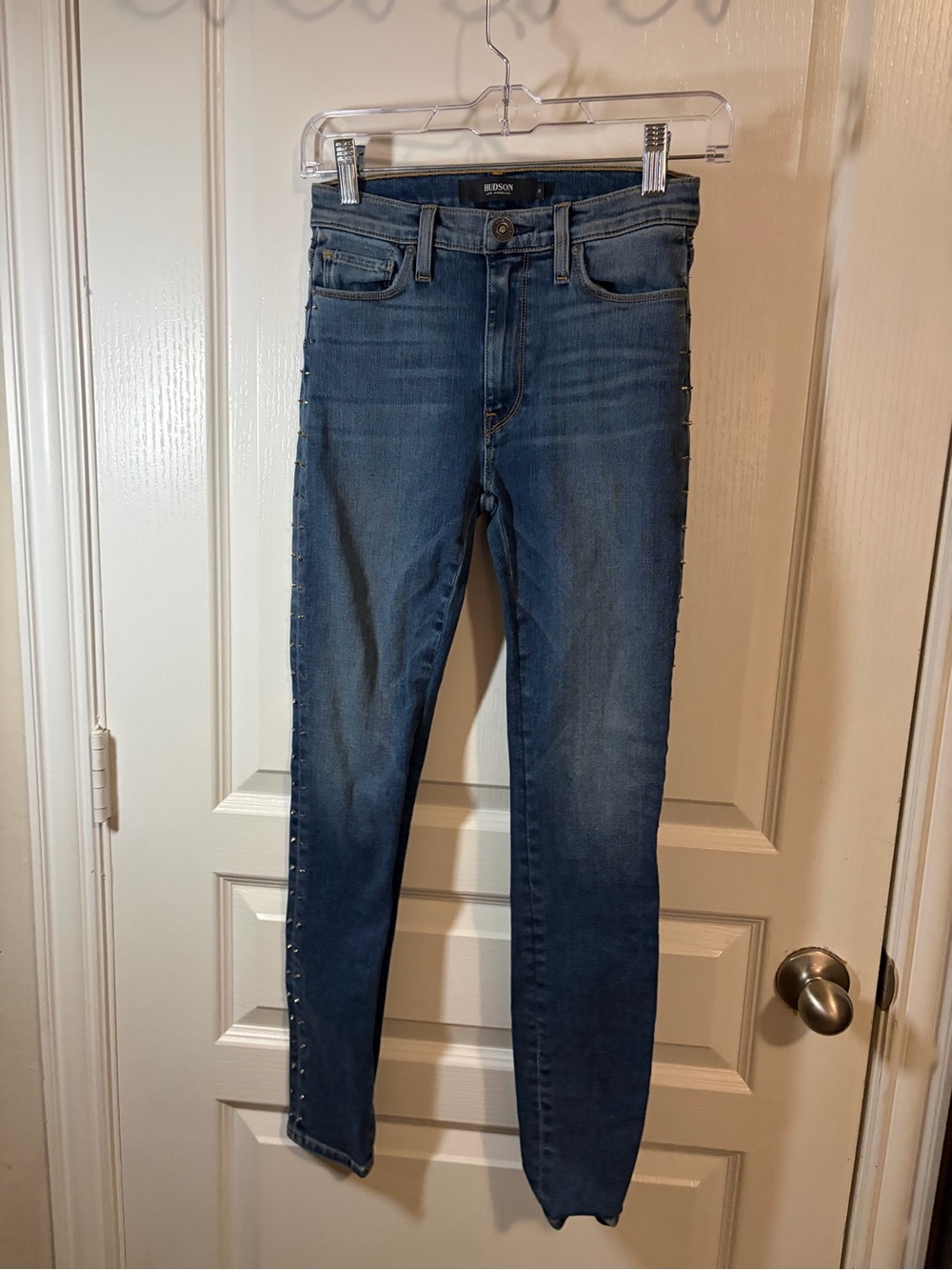 Hudson Jeans Skinny Jeans in Blue with Side Studs
